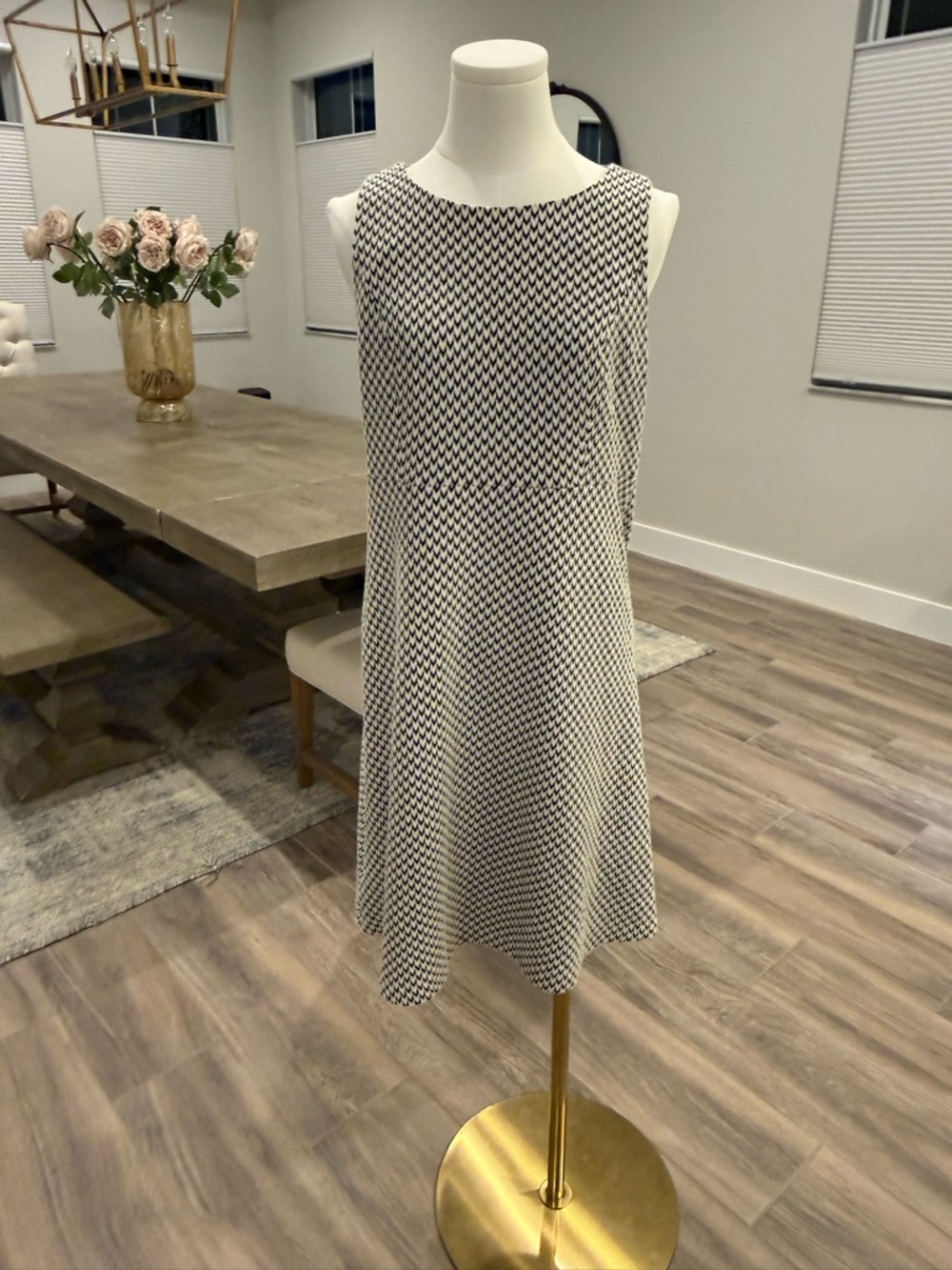 LOFT Black and Cream Sleeveless Chevron Midi Dress (great condition!)